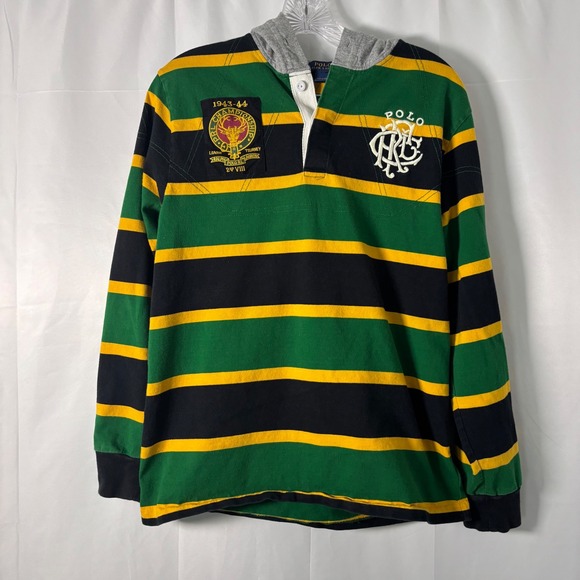 Polo Ralph Lauren Other - Polo Ralph Lauren Long Sleeve Cotton Hooded Rugby Shirt Green Striped Small